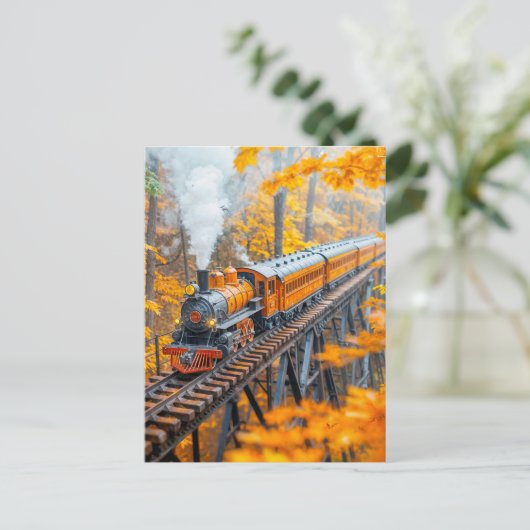 森林伐採橋の上の小型蒸気列車 シーズンポストカード (スタンド正面)