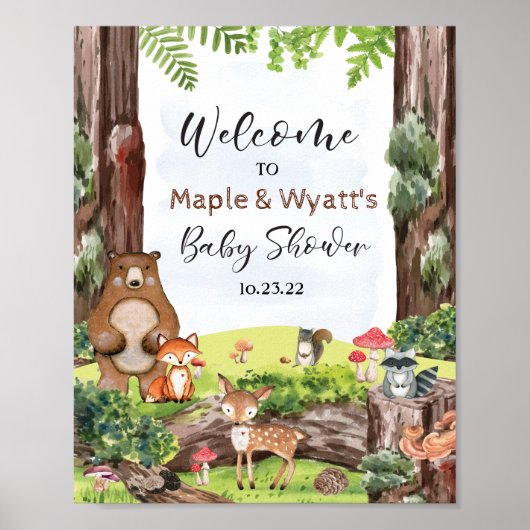 森林内の森林動物の標識 ポスター (正面)