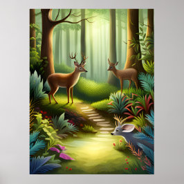 森林内の森林動物の鹿AI生成 ポスター