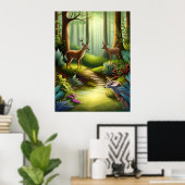 森林内の森林動物の鹿AI生成 ポスター (ホームオフィス)