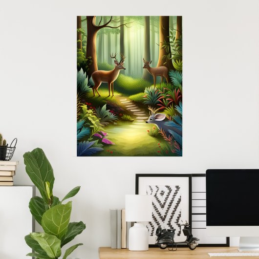森林内の森林動物の鹿AI生成 ポスター (ホームオフィス)