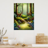 森林内の森林動物の鹿AI生成 ポスター (キッチン)