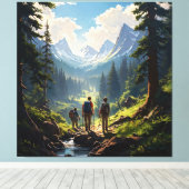 森林内を移動するハイカー探検家 キャンバスプリント (インサイチュ (ウッドフロア))