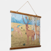 森林内ヴィンテージ動物 吊り下げ型タペストリー (傾斜あり)