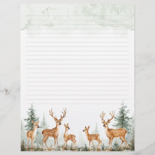 森林内水彩鹿の文房具紙 (正面)