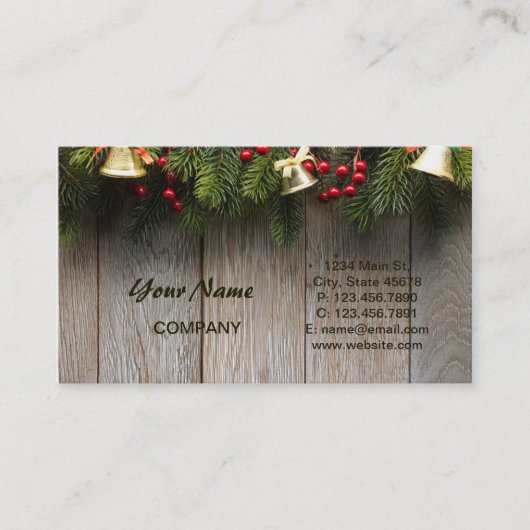 森林冬のクリスマスの納屋の木製のマツ枝 名刺 (正面)