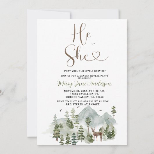 森林冬のジェンダーの発表 招待状 (正面)