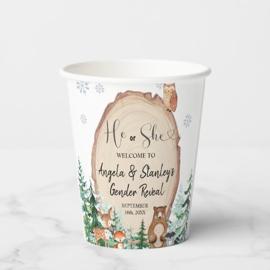 森林冬の動物の森のジェンダーが明らかにする 紙コップ (裏面)