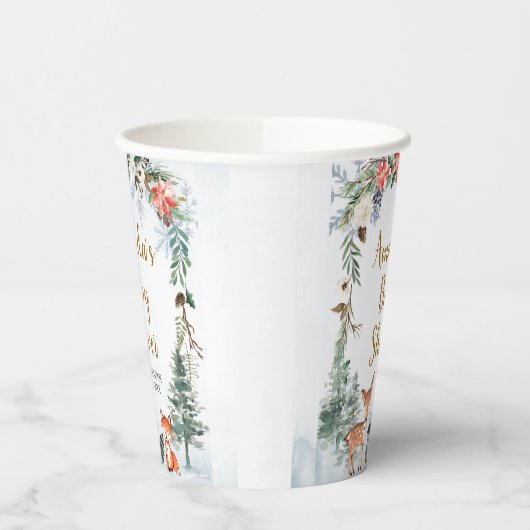 森林冬の動物の森の赤ちゃんシャワー 紙コップ (左)