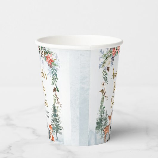 森林冬の動物の森の赤ちゃんシャワー 紙コップ (右)