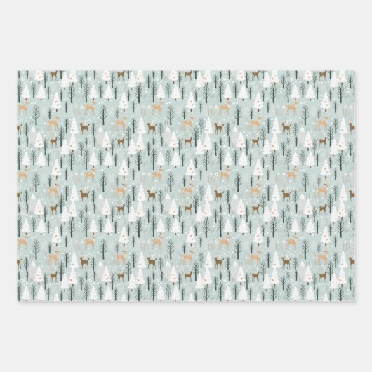 森林冬の動物の鹿の中性の土の色 ラッピングペーパーシート (正面3)