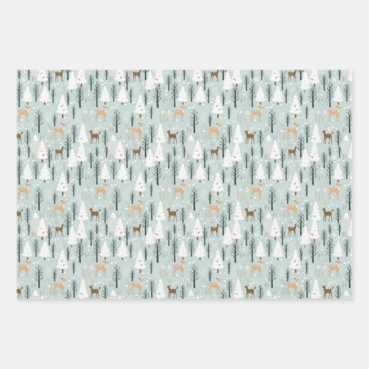 森林冬の動物の鹿の中性の土の色 ラッピングペーパーシート (正面2)