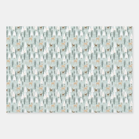 森林冬の動物の鹿の中性の土の色 ラッピングペーパーシート (正面)