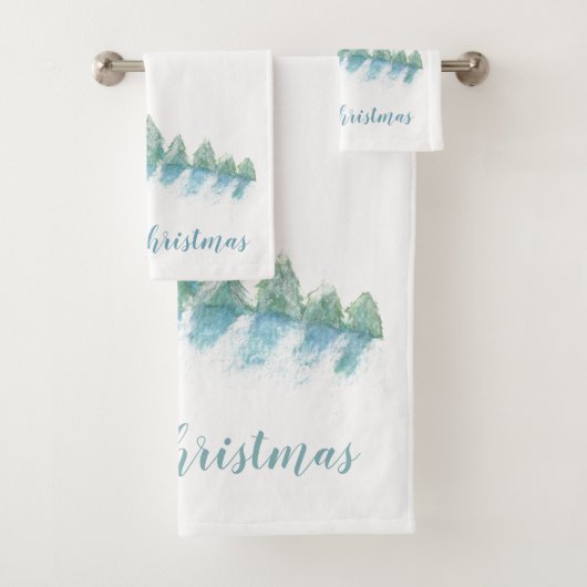 森林冬の雪の水の色のクリスマス バスタオルセット (インサイチュ)