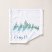 森林冬の雪の水の色のクリスマス バスタオルセット (ウォッシュタオル)