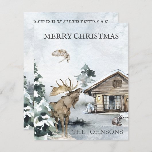 森林冬ウッドランドキャビン予算クリスマス (正面/裏面)