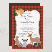 森林創造物のベビーシャワーのバッファローの格子縞 招待状 (正面/裏面)