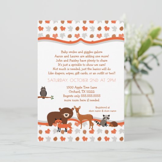 森林創造物の秋の中立ベビーは振りかけます 招待状 (スタンド正面)