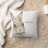 森林動物うさぎ水色タイポグラフィ名 クッション (ブランケット)