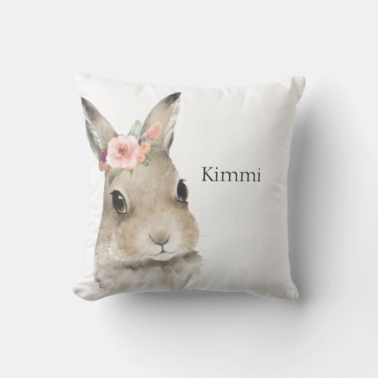 森林動物うさぎ水色タイポグラフィ名 クッション (正面)