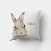 森林動物うさぎ水色タイポグラフィ名 クッション (裏面)