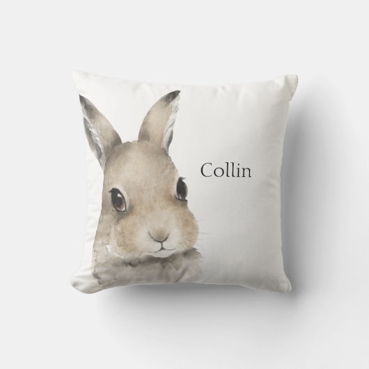 森林動物うさぎ水色タイポグラフィ名 クッション (正面)