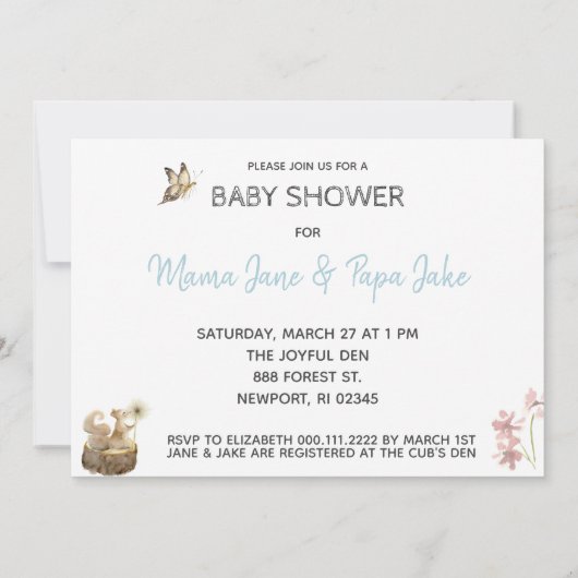 *~*森林動物かわいいウッドランド男の赤ちゃんシャワー 招待状 (裏面)