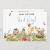 *~*森林動物かわいいウッドランド男の赤ちゃんシャワー 招待状 (正面/裏面)