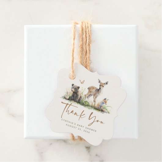 森林動物かわいい赤ちゃんシャワーありがとう フェイバータグ (インサイチュ)