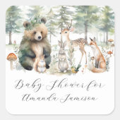 森林動物が鹿キノコかわいい赤ちゃんシャワー スクエアシール (正面)