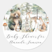 森林動物が鹿キノコかわいい赤ちゃんシャワー スクエアシール (正面)