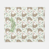 森林動物くまおよびウサギ + 名前 フリースブランケット (正面(横))