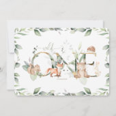 森林動物たち，緑の1歳の誕生日に野生の動物たち 招待状 (裏面)