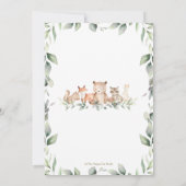 森林動物たち，緑の1歳の誕生日に野生の動物たち 招待状 (裏面)