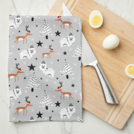 森林動物とクリスマスツリー キッチンタオル