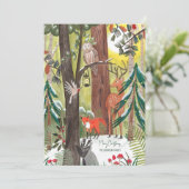 森林動物と緑の森クリスマス写真 シーズンカード (スタンド正面)