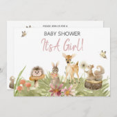 *~*森林動物のかわいい女の子のベビーシャワー 招待状 (正面/裏面)