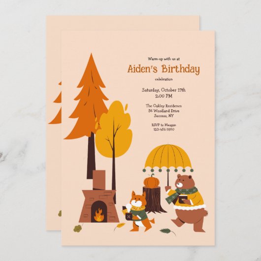 森林動物のウォームアップ 招待状 (正面/裏面)