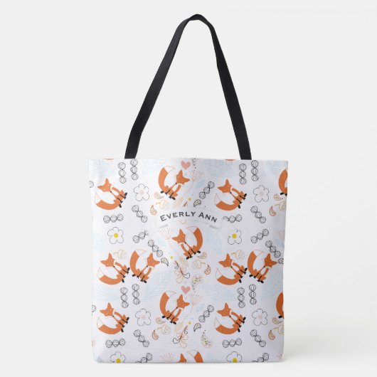 森林動物のキツネとコーンのパターン トートバッグ (正面)