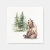 森林動物のクマと鳥の赤ちゃんシャワー スタンダードカクテルナプキン (正面)