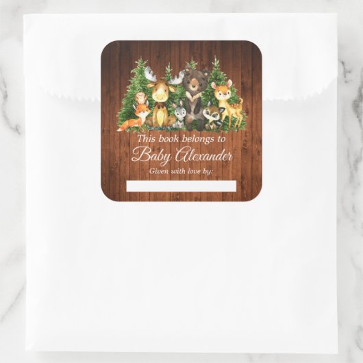 森林動物のシャワーブックラベ素朴ル スクエアシール (バッグ)