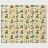 森林動物のドードルパターン |黄色 ラッピングペーパー (フラット)