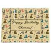 森林動物のドードルパターン |黄色 ラージペーパーバッグ (正面)