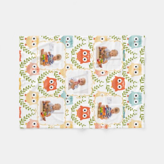 森林動物のフクロウのカスタムは写真毛布をからかいます フリースブランケット (正面(横))