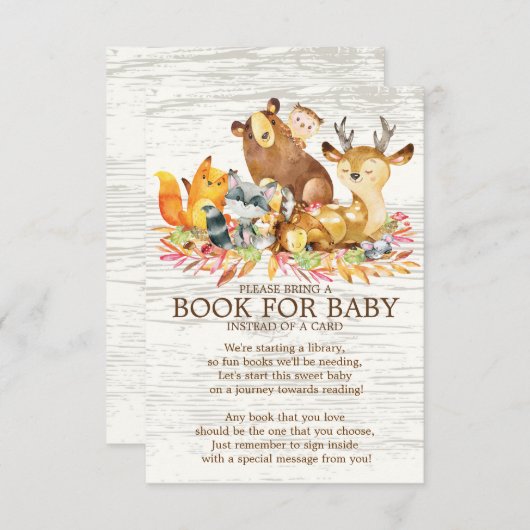 森林動物のベビーのための中立ベビーシャワーの本 エンクロージャーカード (正面/裏面)