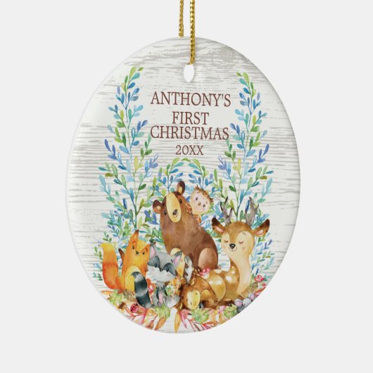 森林動物のベビーの初めてのクリスマスのオーナメント セラミックオーナメント (右)