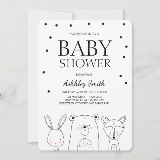 森林動物のベビーシャワーの招待の森林キツネ 招待状 (正面)