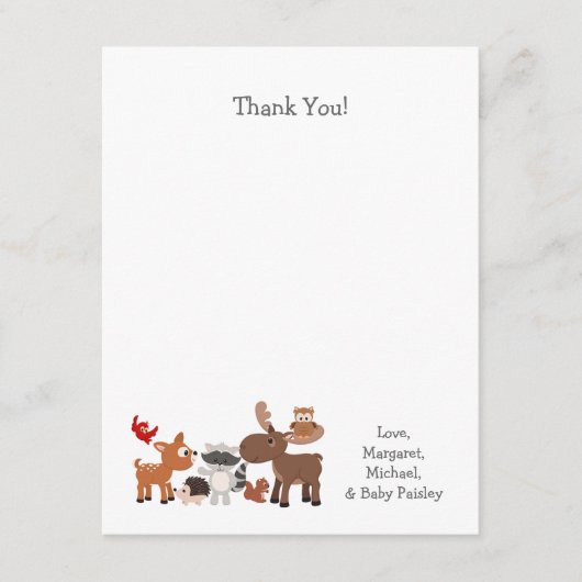 森林動物のベビーシャワーはノート感謝していしています ノートカード (正面)