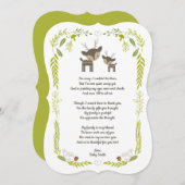 森林動物のベビーシャワーはノート感謝していしています + 詩 サンキューカード (正面/裏面)