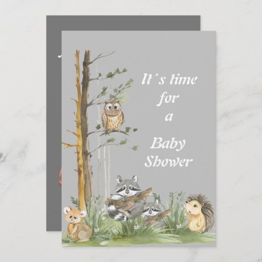 森林動物のベビーシャワー招待状 招待状 (正面/裏面)